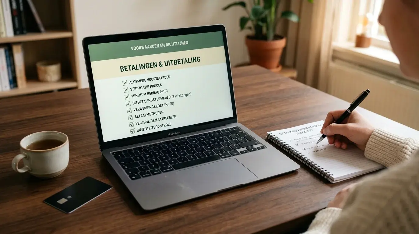 Voorwaarden-check voor storten en uitbetalen op een laptop
