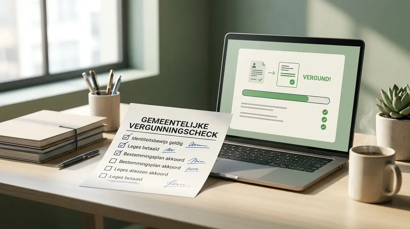 Checklist op een bureau voor het controleren van vergunning en Cruks-signalen