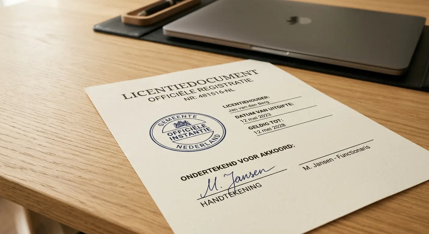 Licentie document casino zonder Cruks met officieel stempel